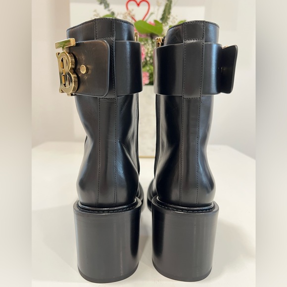 BURBERRY Monogram Motif Leather Block-heel Boots - Picture 6 of 12